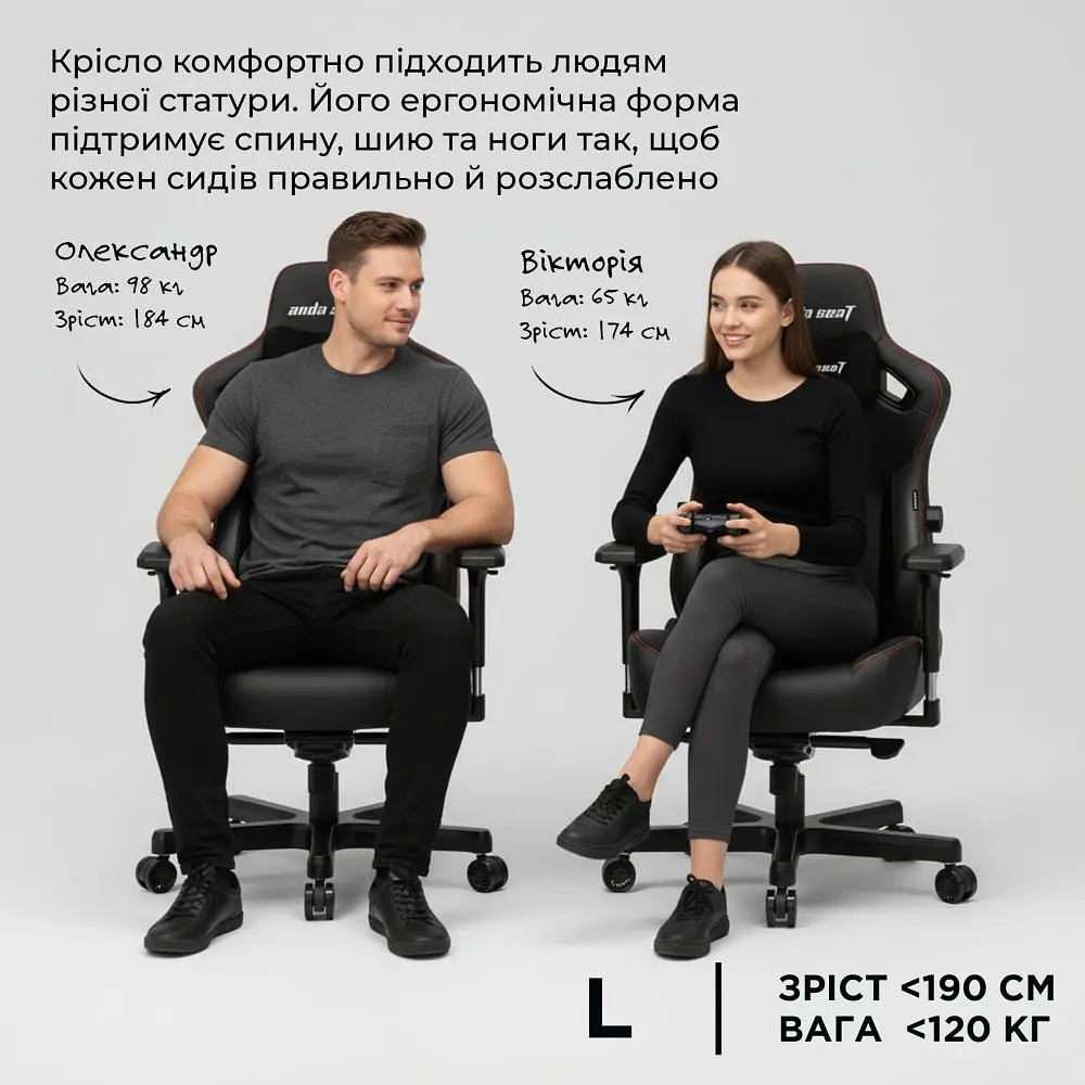 Кресло для геймеров Anda Seat Kaiser 3 Size L Black (AD12YDC-L-01-B-CF) - фото 6