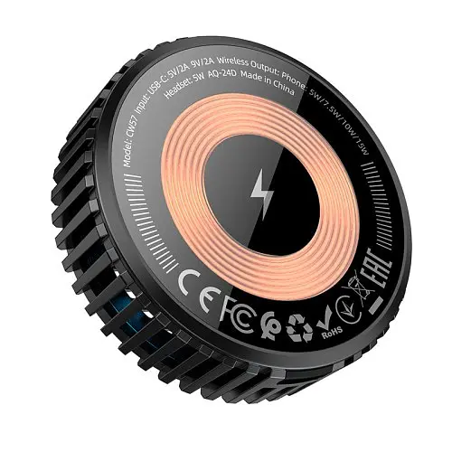 Беспроводной ЗП HOCO CW57 Air-cooled 15W magnetic wireless fast charger черный - фото 3