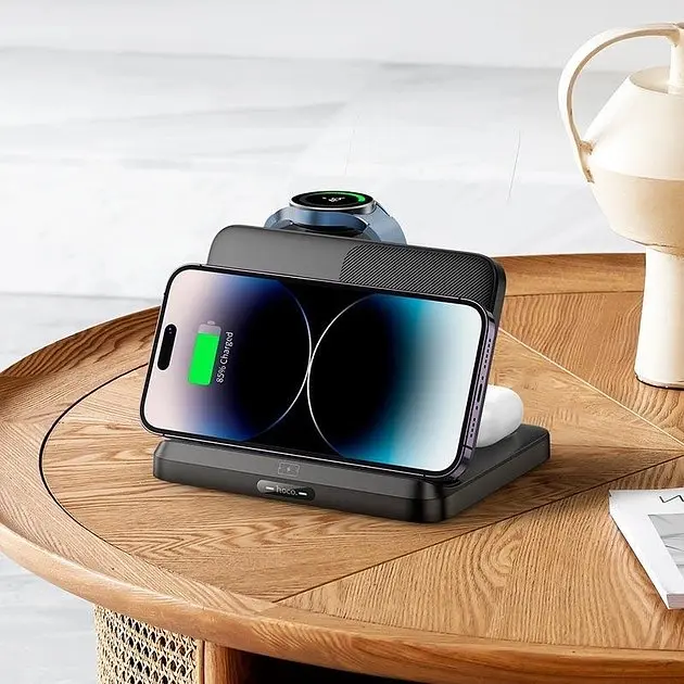 Зарядне бездротове Hoco CQ7 Pass folding 3-in-1 (для смартфонів Samsung + годинника + навушників) - фото 3
