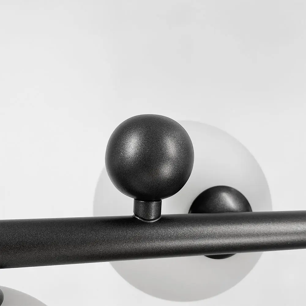 Удлиненная люстра с 9 белыми плафонами длиной 115 см | Ст. MJ 295L/9L BK+WT | Line F - фото 2