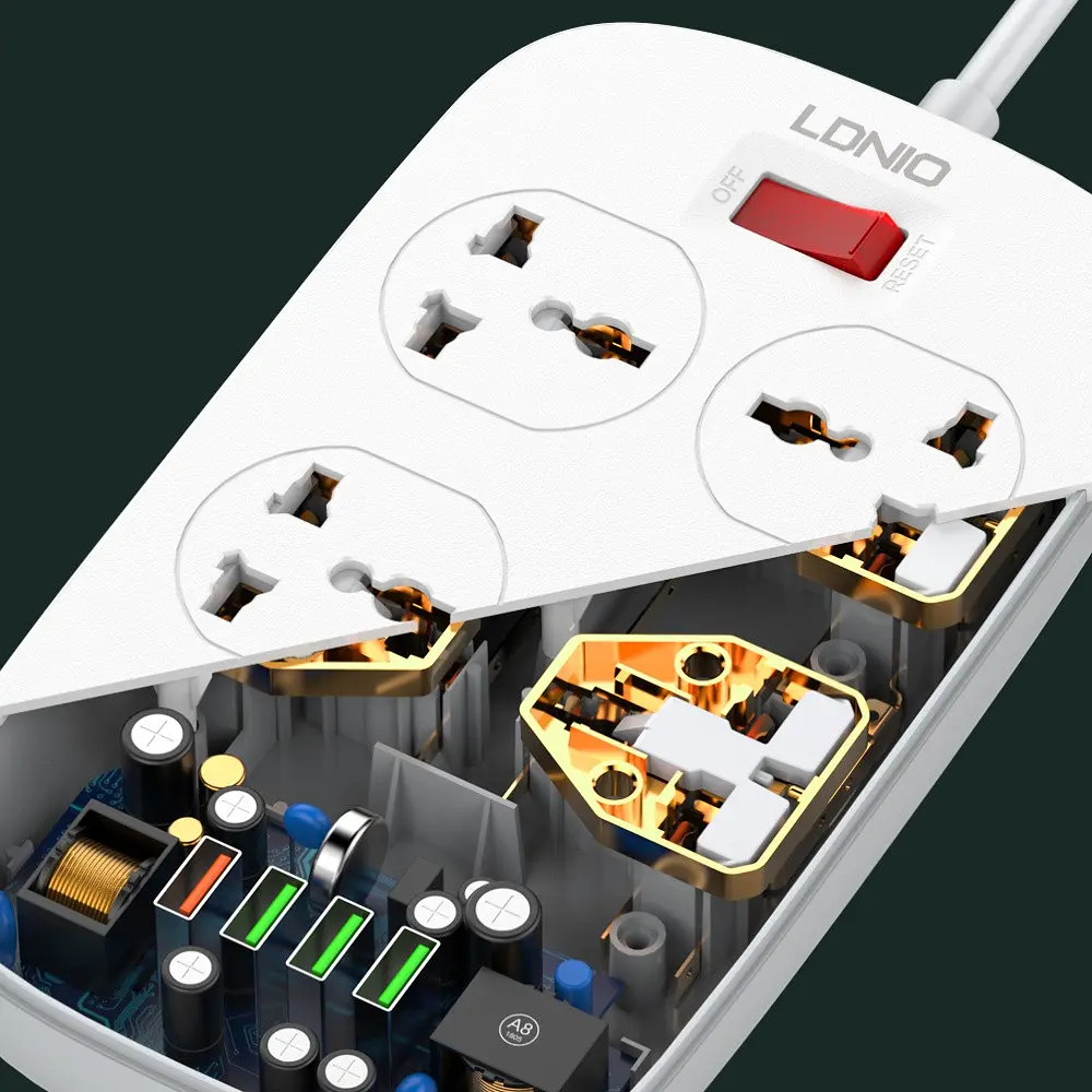 Мережевий зарядний пристрій подовжувач Ldnio SC4407 4 USB 4 розетки 2m білий - фото 8