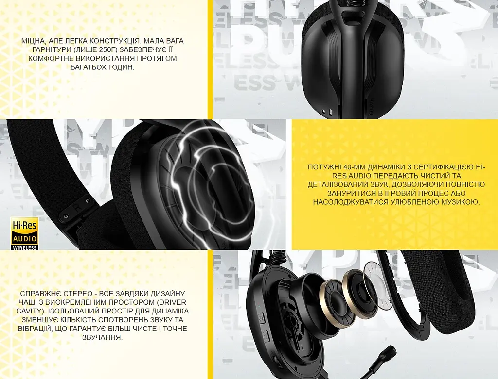 Беспроводные игровые наушники с микрофоном HATOR ESH-14 Wireless HYPERPUNK 3-X Hi-Res Black - фото 8
