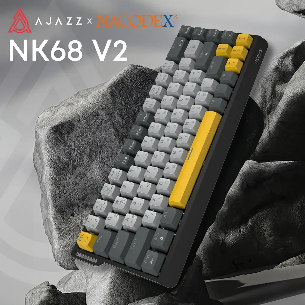 Клавіатура Ajazz x NacodeX NK68 V2 Red Switch LED USB UA Black/Grey/Yellow (NK68-V2-R-BGY) - фото 5