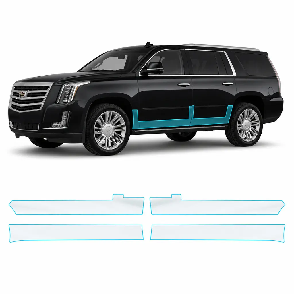 Антигравійна захисна бронеплівка за лекалами для Cadillac Escalade IV 2015-2020 - нижня зона кузова пороги