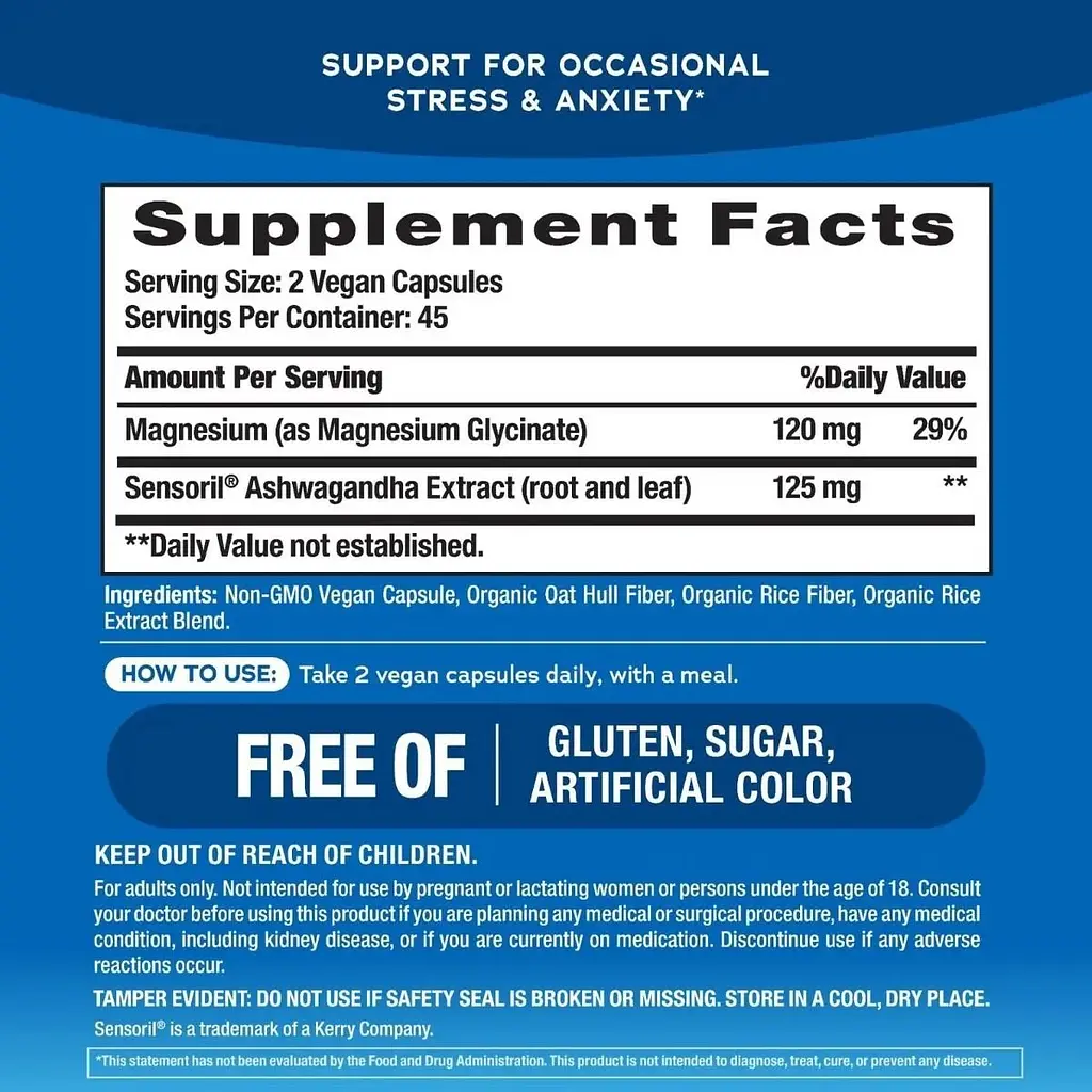 Ашваганда та магній гліцинат Natural Vitality MAXCALM Ashwagandha + Magnesium Glycinate 90 веганських капсул - фото 4