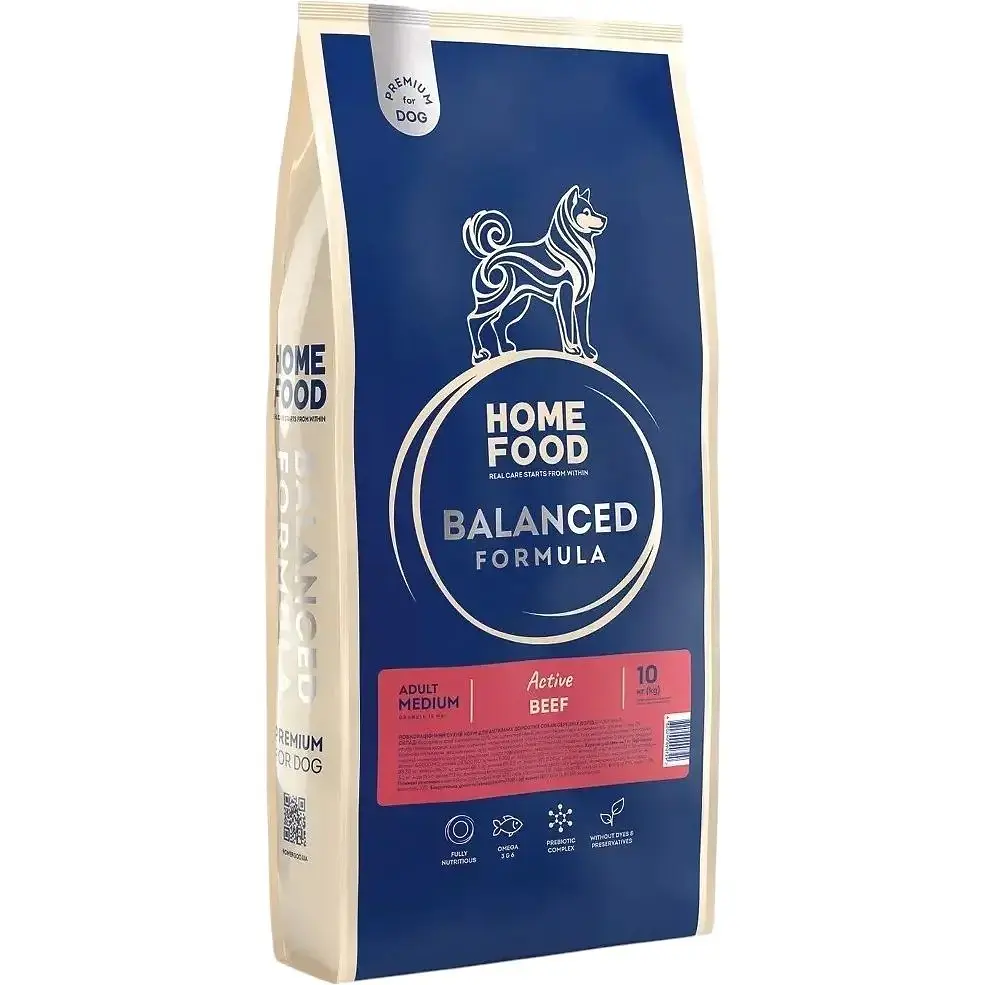 Сухий корм для активних дорослих собак середніх порід Home Food Balanced Formula Active з яловичиною 10 кг