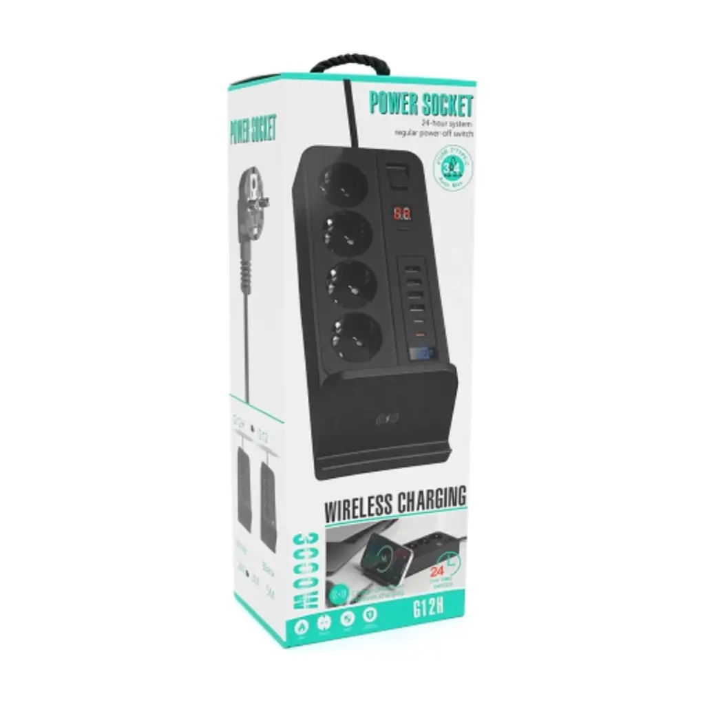 Мережевий фільтр живлення Voltronic G12H, 4 роз, 4USB 3,2А, 2 Type-C, 2м Black (YT-G12H) - фото 6