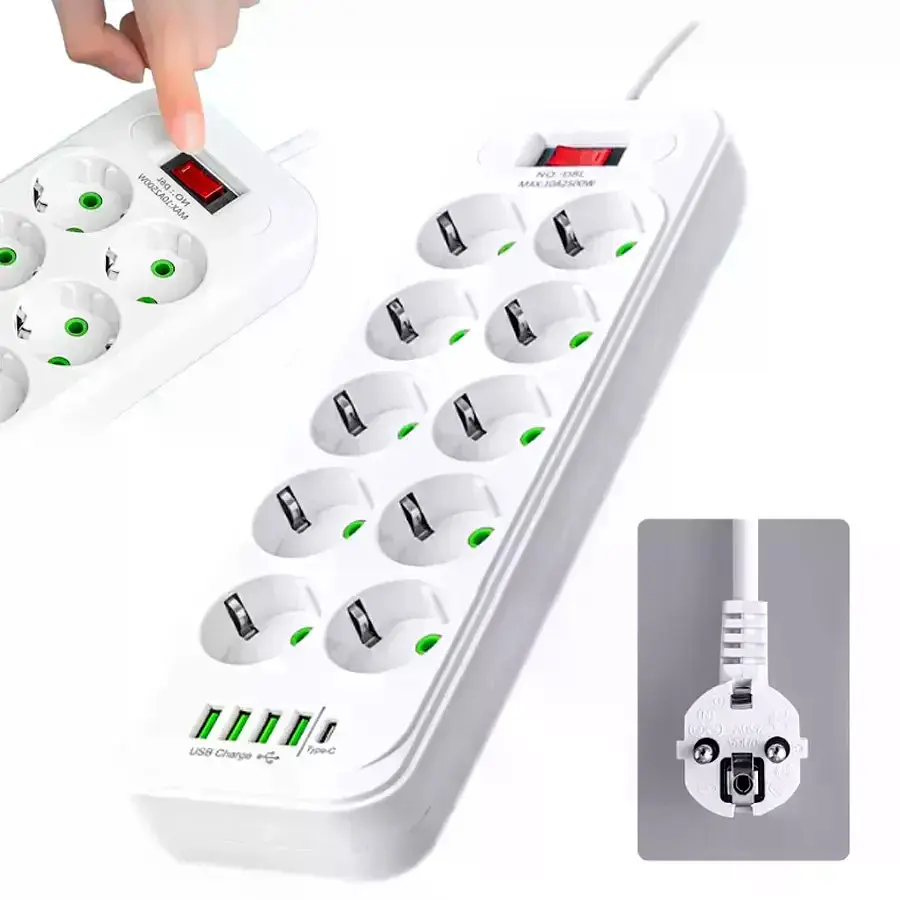 Мережевий подовжувач-фільтр PNS-02/D10 білий 5 м з LED-індикатором, 4 USB і PD Type-C - фото 5