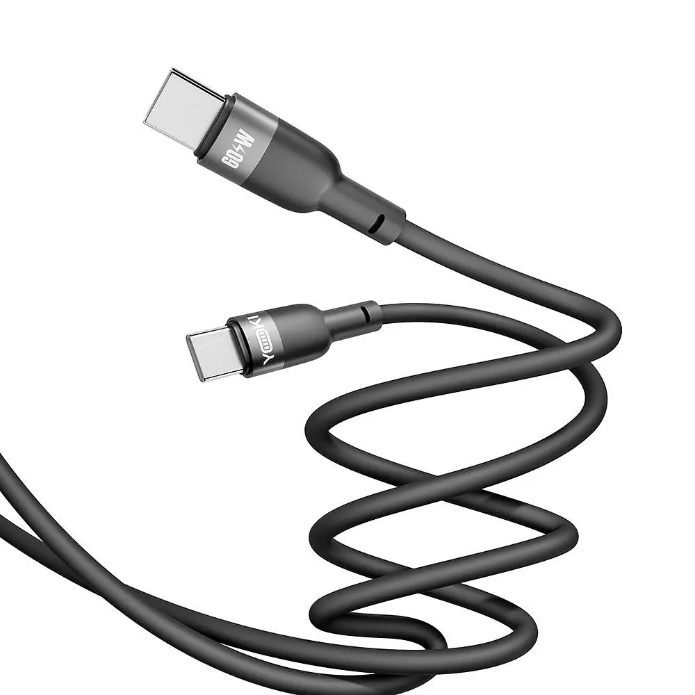 Кабель для заряджання та обміну даними USB Yoki YK-SI50 SILICONE Series Type-C to Type-C 60W 3A/20V 1.2 м Чорний - фото 3
