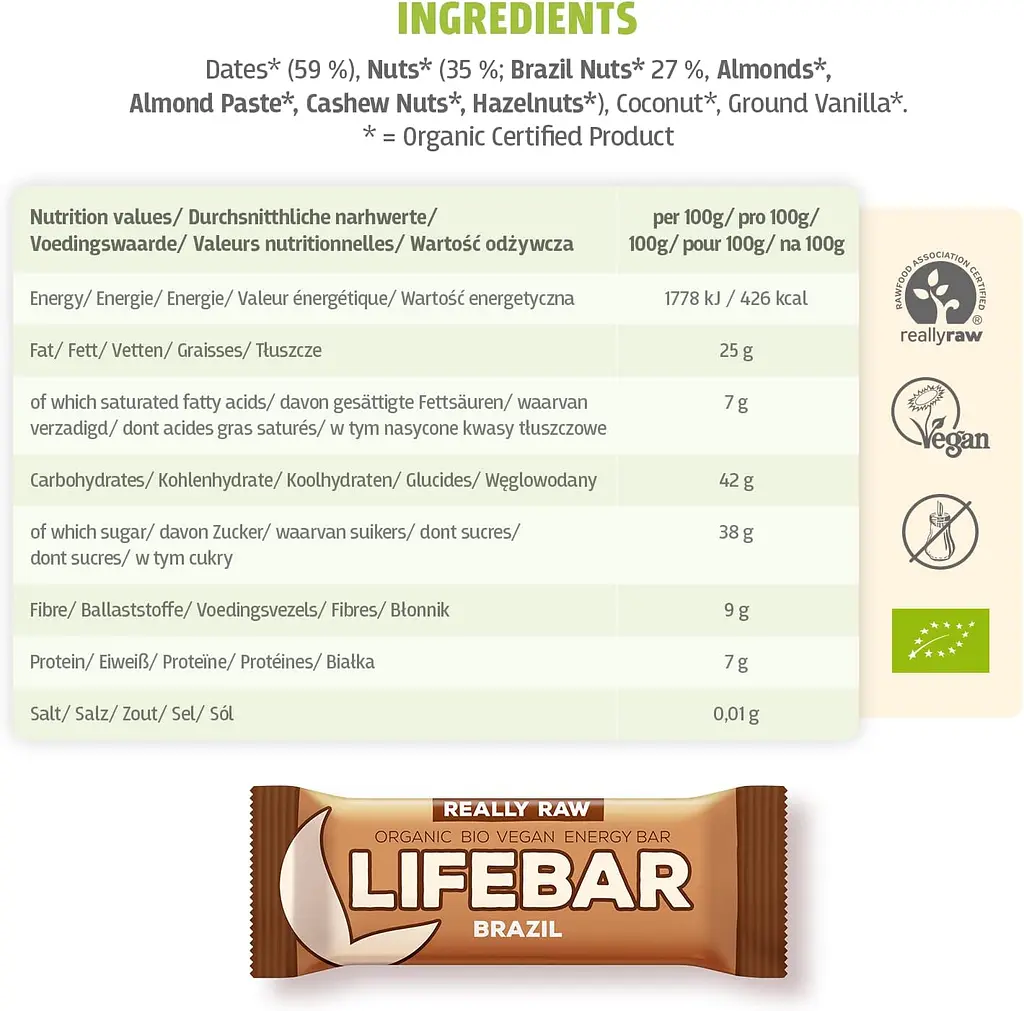 Батончик Lifefood Lifebar енергетичний з бразильським горіхом органічний 47 г - фото 5