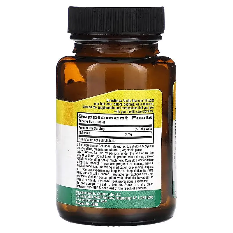 Мелатонін Country Life Melatonin 3 mg, 90 таблеток для гарного сну - фото 2