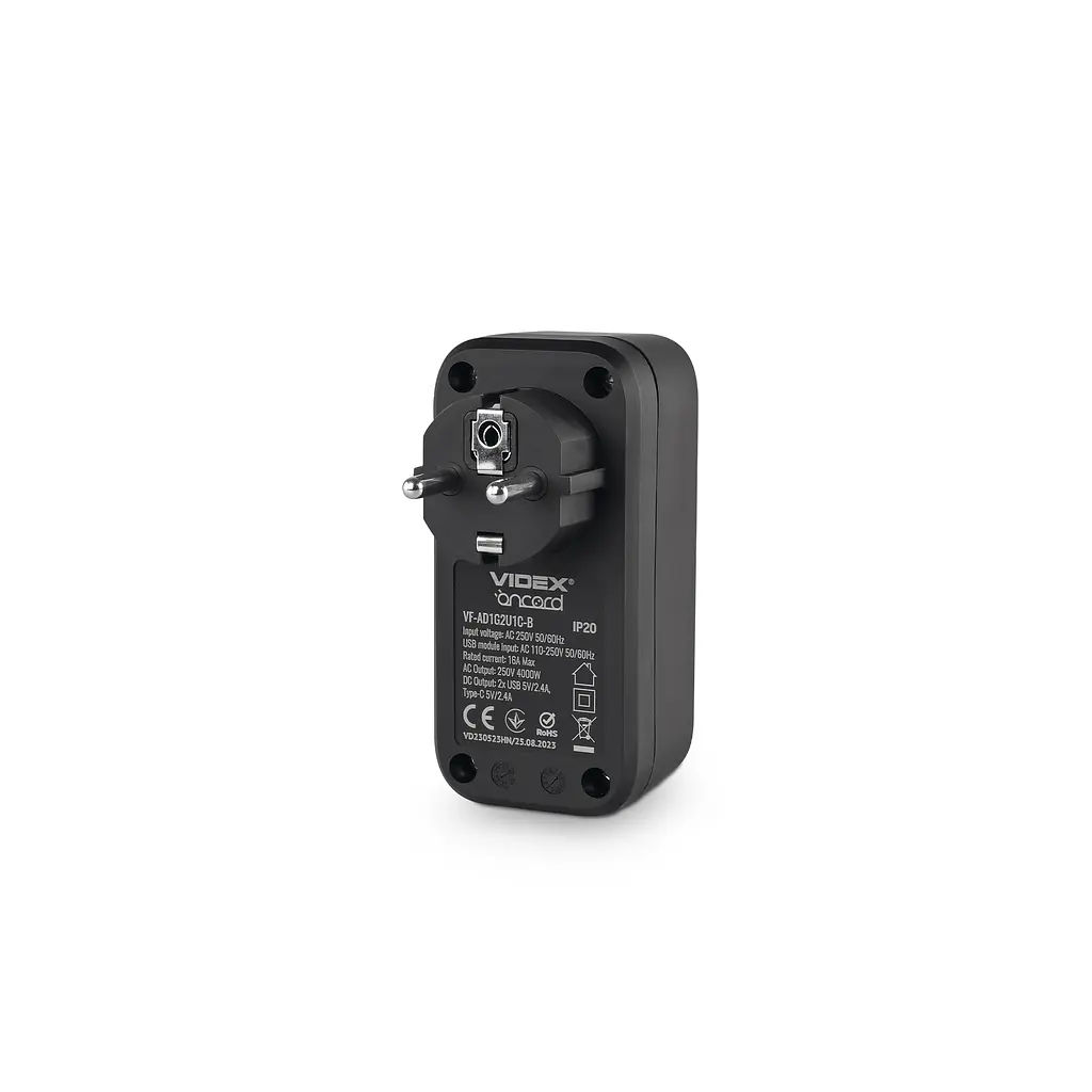 Мережевий адаптер VIDEX ONCORD з/з 1п 2.4A 2USB+USB-C Black VIDEX (27698-000) - фото 4