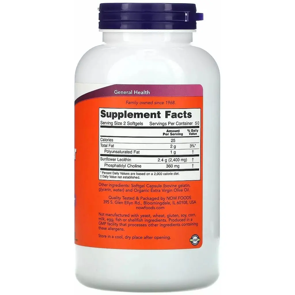 Соняшниковий лецитин Now Foods Sunflower Lecithin 1200 мг 100 гелевих капсул - фото 2