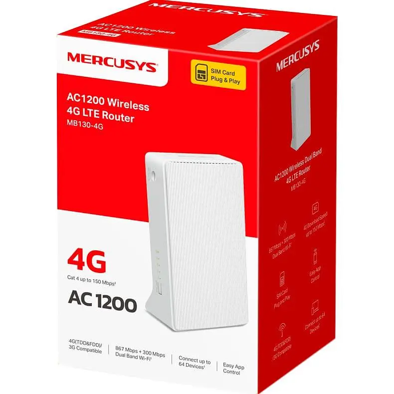 Маршрутизатор Mercusys MB130-4G AC1200, 4G/LTE, 1xFE LAN, 1xFE WAN (MB130-4G) - фото 3