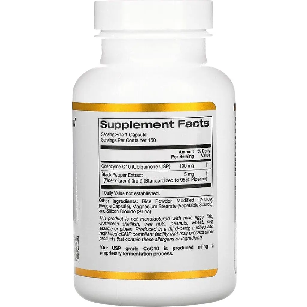 Коензим Q10 USP із біоперином California Gold Nutrition CoQ10 USP with Bioperine 100 мг 150 вегетаріанських капсул - фото 2