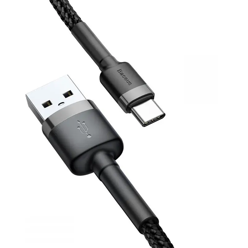 Дата кабель Baseus Cafule USB to Type-C Cable 2A (2m) (CATKLF-C) Чорний / Сірий - фото 2