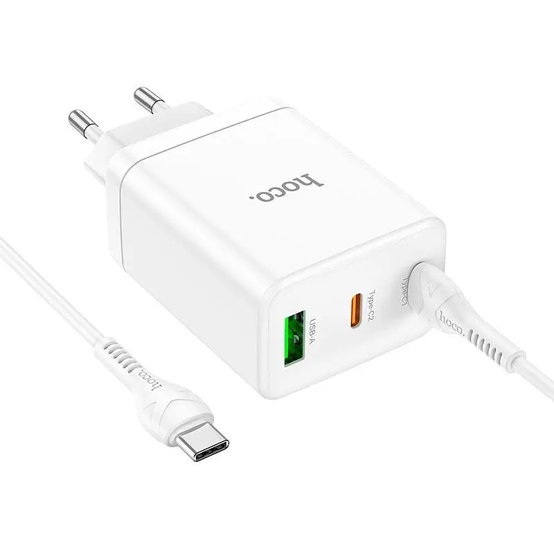 Адаптер мережевий HOCO Type-C to Type-C Cable Start three-port charger N33 набір білий - фото 3