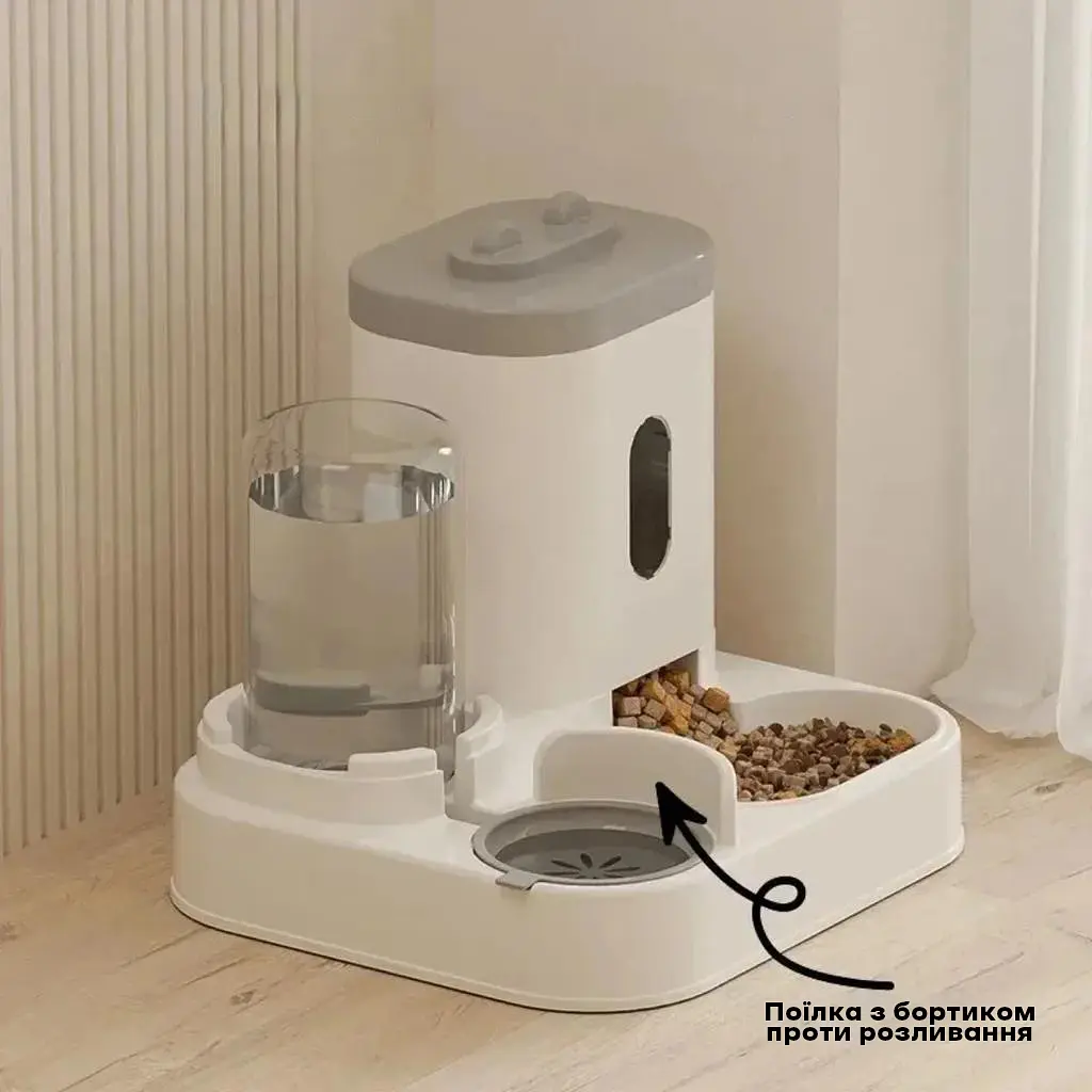 Автоматична годівниця для котів Pet Feeder 053 з поїлкою, Сірий - фото 6