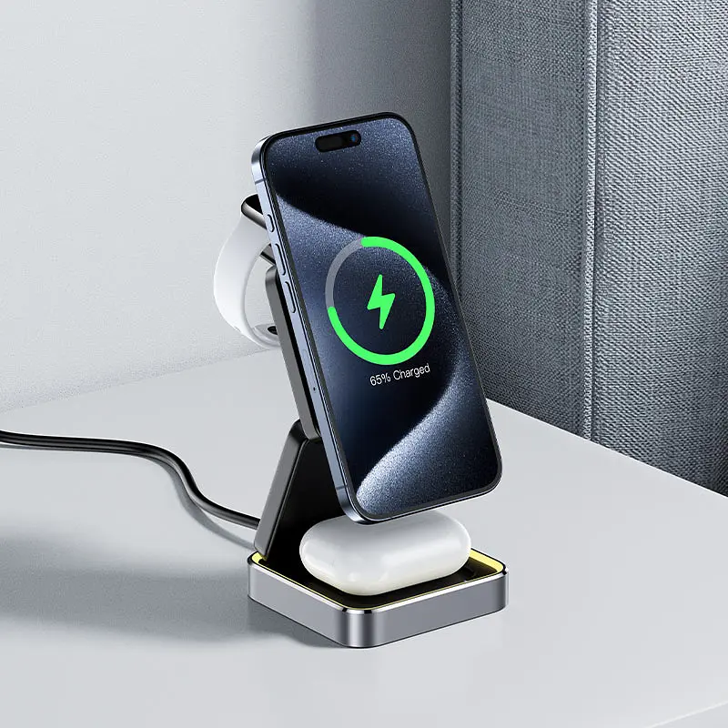 Бездротовий зарядний пристрій ACEFAST E20 desktop 3-in-1 wireless charging holder Black (6974316283478) - фото 6