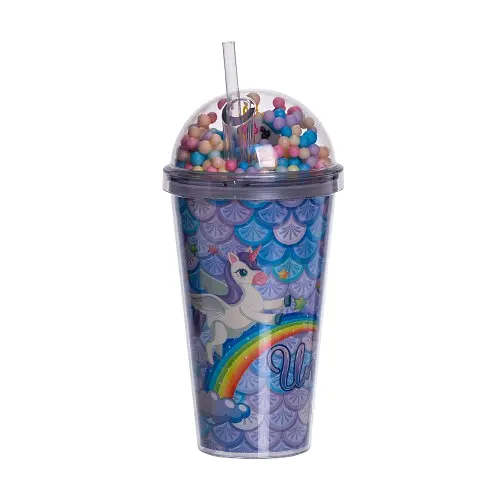 Пластикова склянка з трубочкою та кришкою 400 мл багаторазова пластикова склянка Блакитний Yiwu HP-18-2Y - фото 2