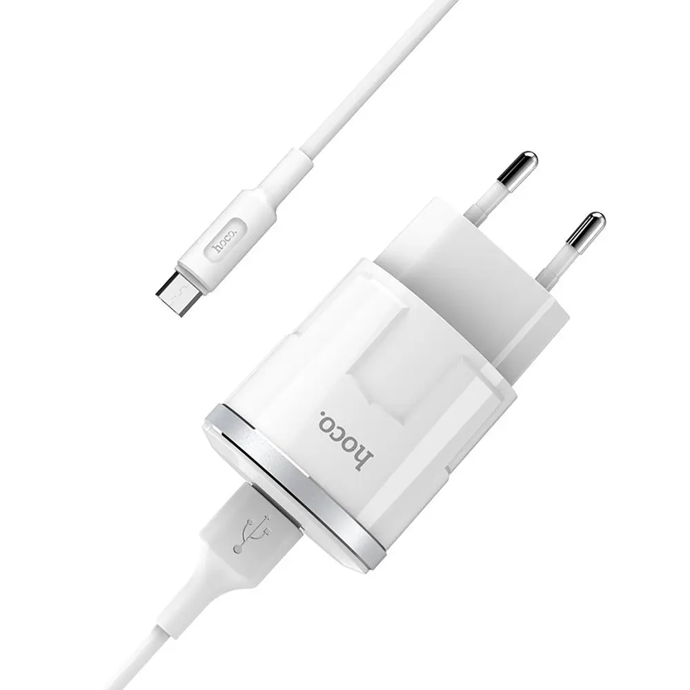 Зарядний пристрій Hoco C37A USB білий + кабель USB to MicroUSB - фото 2
