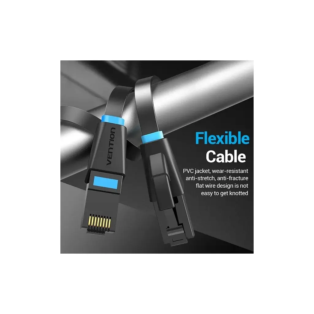 Патч-корд Vention 1 м, UTP Cat. 6 RJ-45 плаский чорний (IBJBF) - фото 2