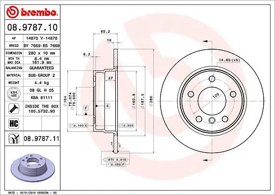 Диск гальмівний задній невентильований Bmw 1 03-13р Brembo (08.9787.11) - фото 2