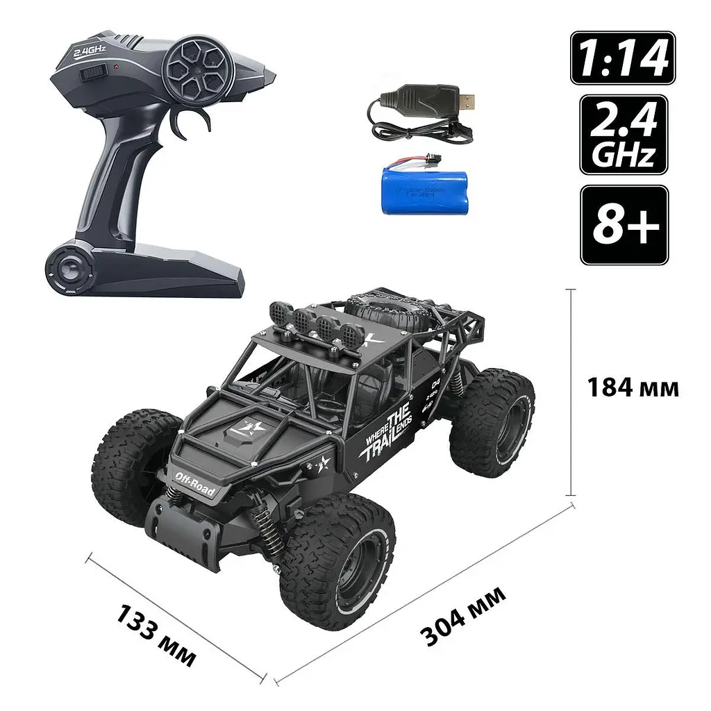 Автомобіль OFF-ROAD CRAWLER з р/к - RACE (матовий чорний, метал. корпус, акум.6V, 1:14) Sulong Toys SL-309RHMBl - фото 4