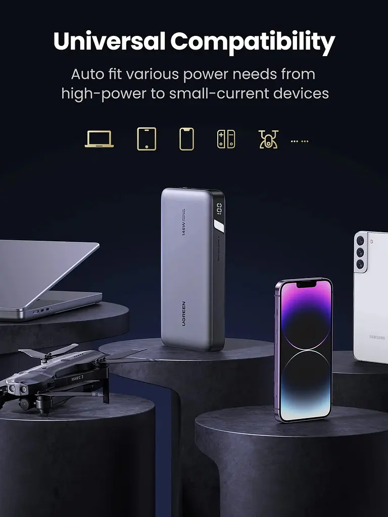 УМБ Ugreen 25000mAh 145W PB205 2xUSB C+USB A, PD3.0+QC3.0, наскрізне живлення 65Вт - фото 7
