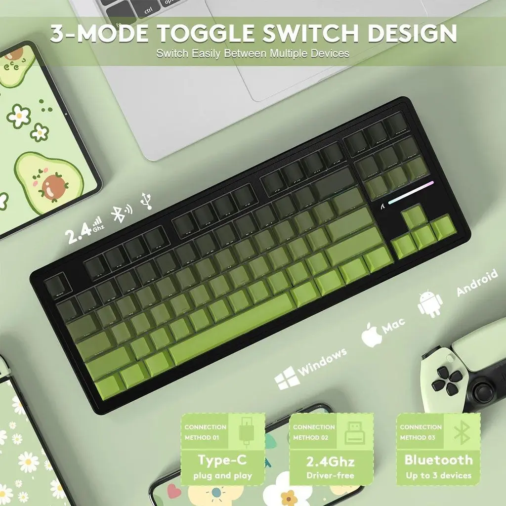 Клавіатура Attack Shark M87 Pro V2 RGB Linear White Jade Switch Wireless (AS-697279247163-M) Gradient Green (G-000003998) - фото 8
