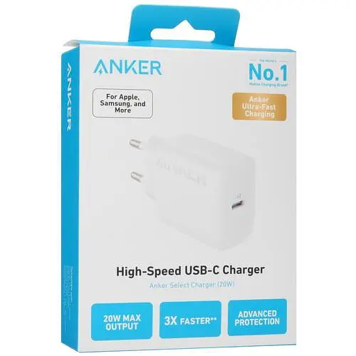 Зарядное устройство адаптер питания Anker PowerPort 312 PowerIQ USB-C (A2347G21) белое - фото 4