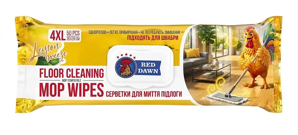 Універсальні вологі серветки для миття підлоги Red Dawn лимонний бриз, 50 шт