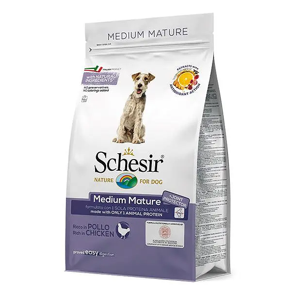 Сухий монопротеїновий корм Schesir Dog Medium Mature Шезір для літніх собак середніх порід з куркою 3 кг (ШСПСК3)