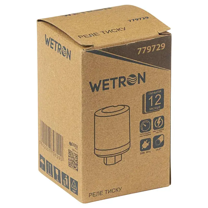 Реле тиску 1.5кВт 1.4-2.2 бар циліндр (гайка) WETRON (779729) - фото 4