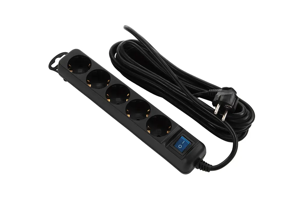 Подовжувач мережевий 5 розеток 5 метрів 2E Power Extension 5 Type F 5m 16A Black