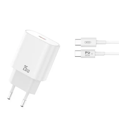 Сітчасте зарядне пристрій XO CE25 PD25W USB-C Fast Charger Type-C cable Білий - фото 7