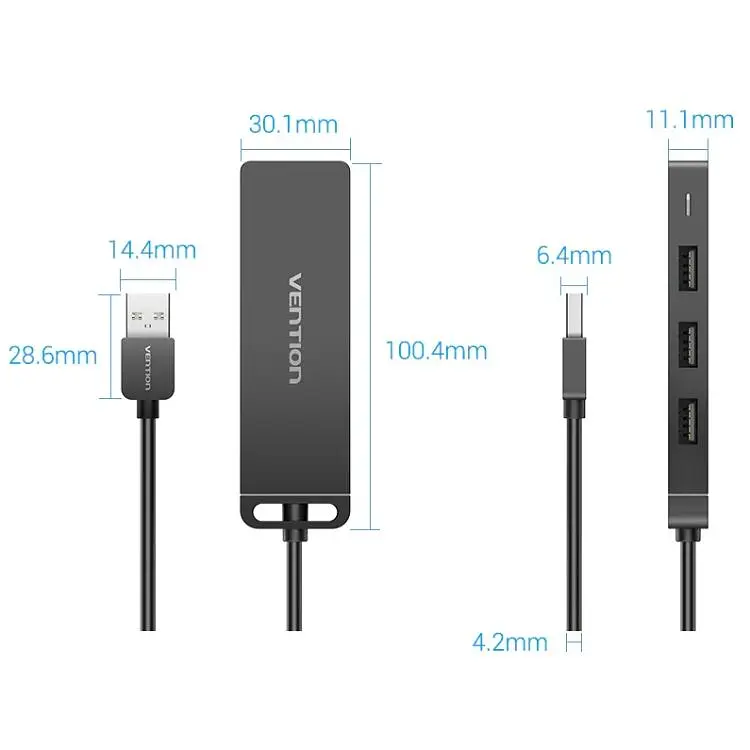 Хаб USB Vention 2.0 -> 4xUSB 2.0 0.15м Black (CHMBB) - фото 5