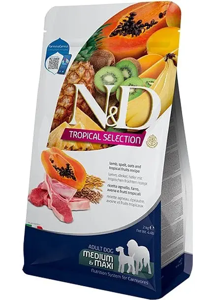 Сухий низькозерновий корм Farmina N&D TROPICAL SELECTION для дорослих собак середніх та великих порід з ягнятком, 10 кг