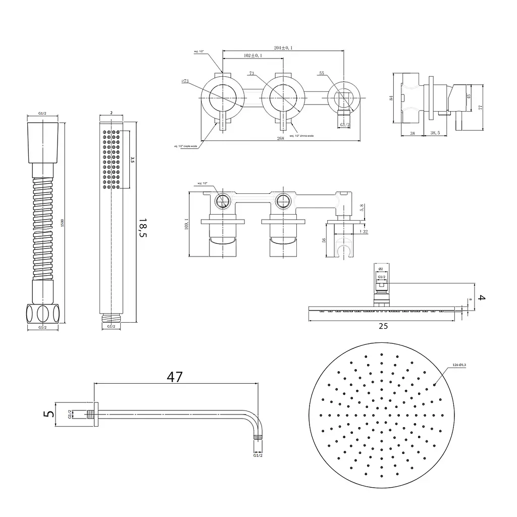 Душова система Kohlman Axel 25 graphite + BOX прихованого монтажу KPL-QW260AG25, Графит - фото 6