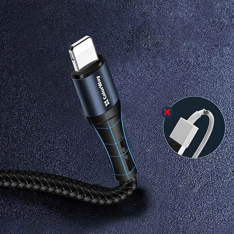 Кабель ColorWay USB - Lightning (M/M), nylon, 2.4 А, 1 м, Black (CW-CBUL045-BK) - фото 2