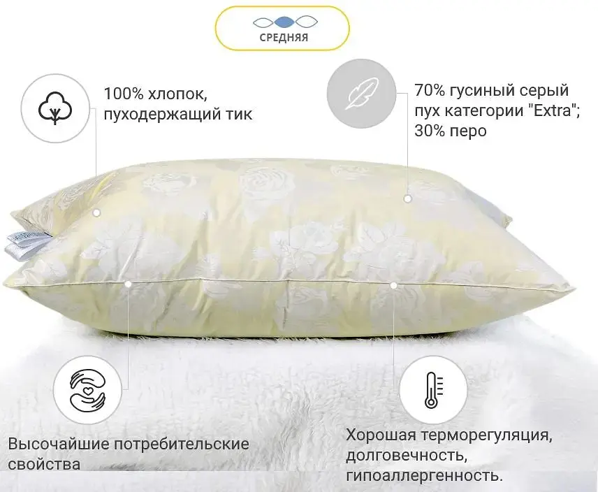 Подушка пухова MirSon Extra №110 середня 60х60 см шампань (2200000002938) - фото 3
