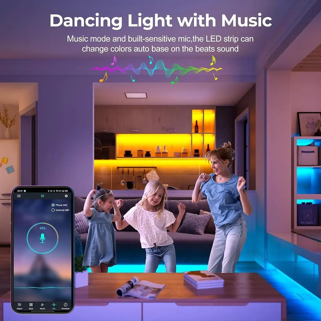 LUXONIC 16.4FT 5M Неонова світлодіодна стрічка, RGB світлодіодна стрічка, Bluetooth Гнучкий силіконовий неон з APP/пилемним - фото 7