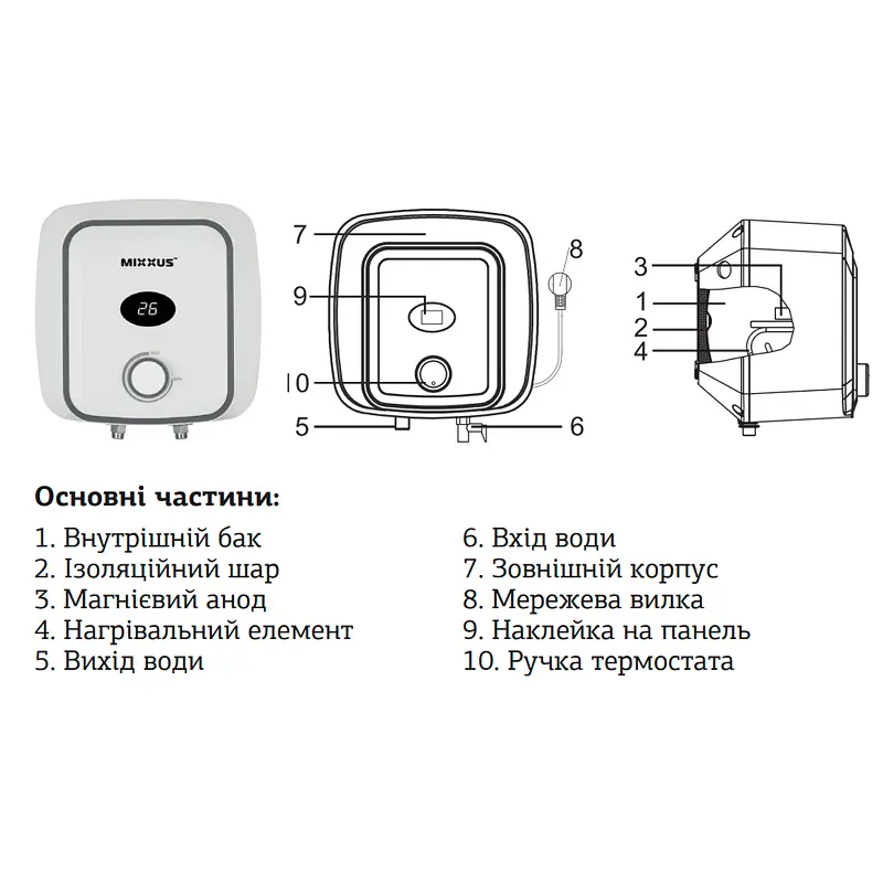 Водонагрівач "Над мийкою" Mixxus EWH-0506 Small Over накопич. 6 л мокр.тен 1,5 kW (WH0020) - фото 2