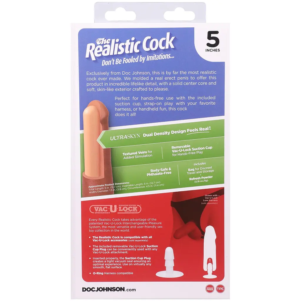 Фалоімітатор Doc Johnson The Realistic Cock ULTRASKYN 5 Inch, 12.7 см - фото 11