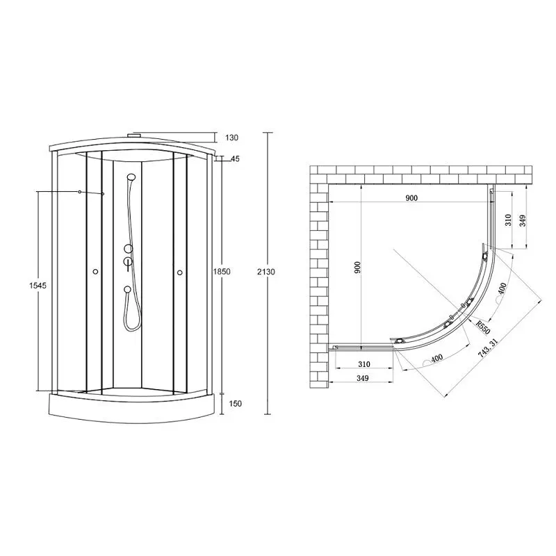 Душовий бокс Lidz Tani SB90x90.SAT.LOW.GR, Хром матовый, тонований, хром матовий - фото 2