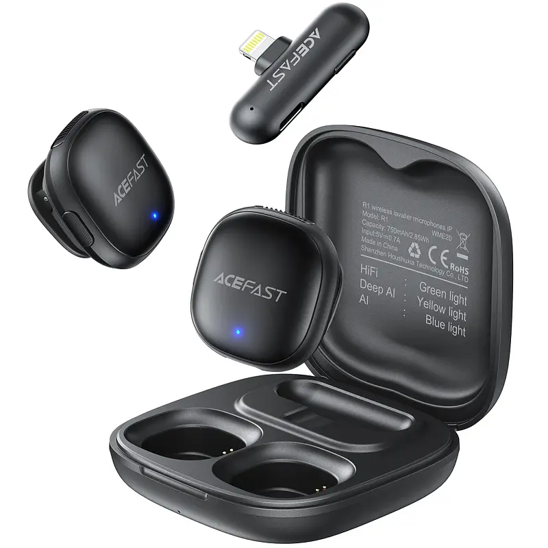 Петличний бездротовий мікрофон R1 Dual-mic Lightning Black Acefast teh0029554 - фото 3