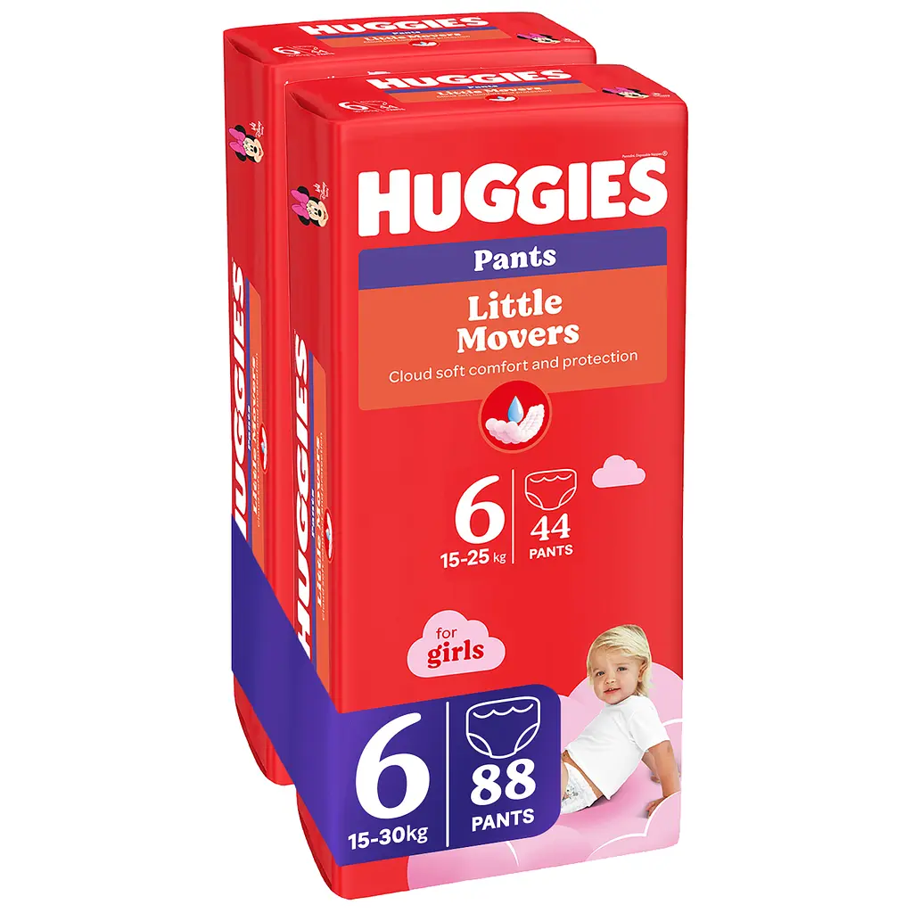 Набір трусиків-підгузків для дівчаток Huggies Little Movers Pants 6 (15-25 кг), 88 шт. (2 уп. по 44 шт.) - фото 2