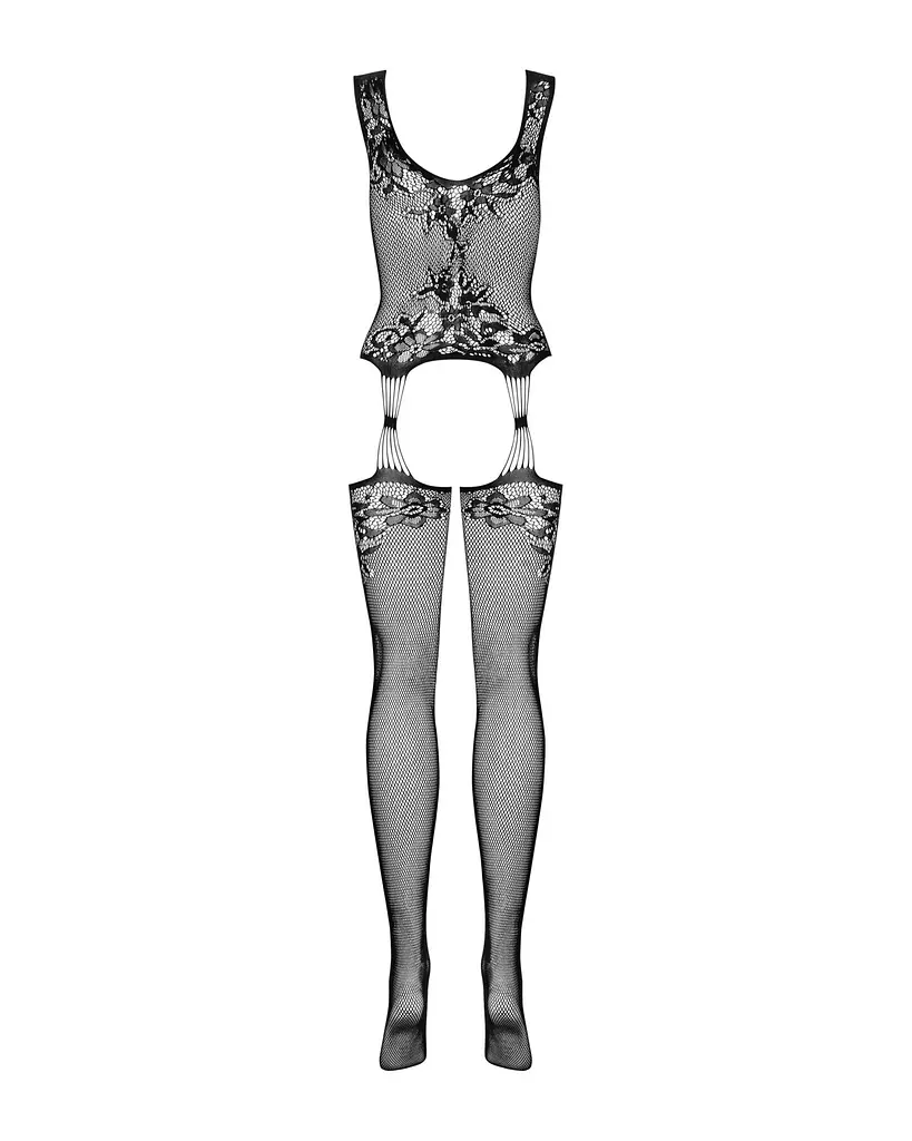Бодістокінг Obsessive Bodystocking F221 S/M/L, силуетний малюнок з квітковими мотивами, імітація пан - фото 6