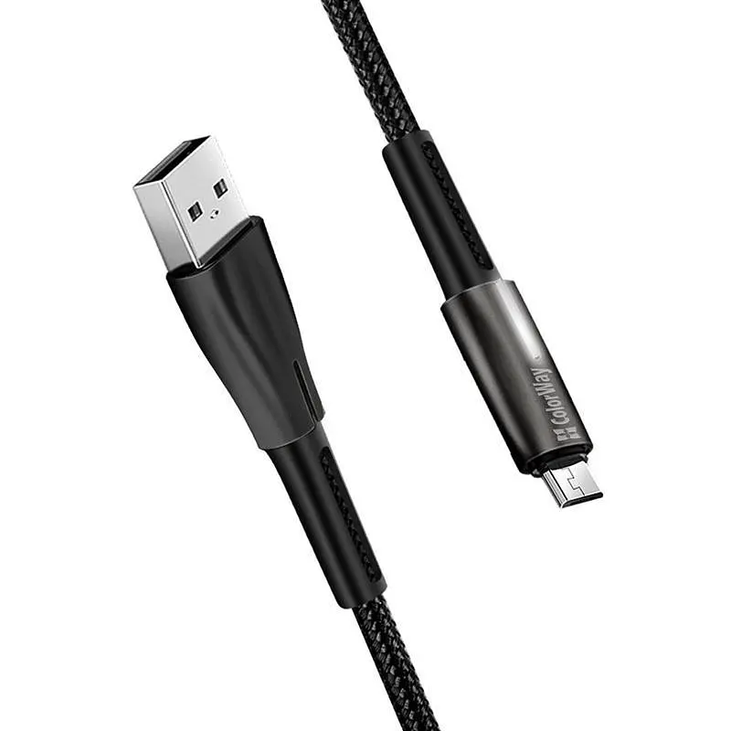 Кабель ColorWay USB - micro USB (M/M), Zinc Alloy + Led, 2.4 А, 1 м, Чорний (CW-CBUM035-BK) - фото 4
