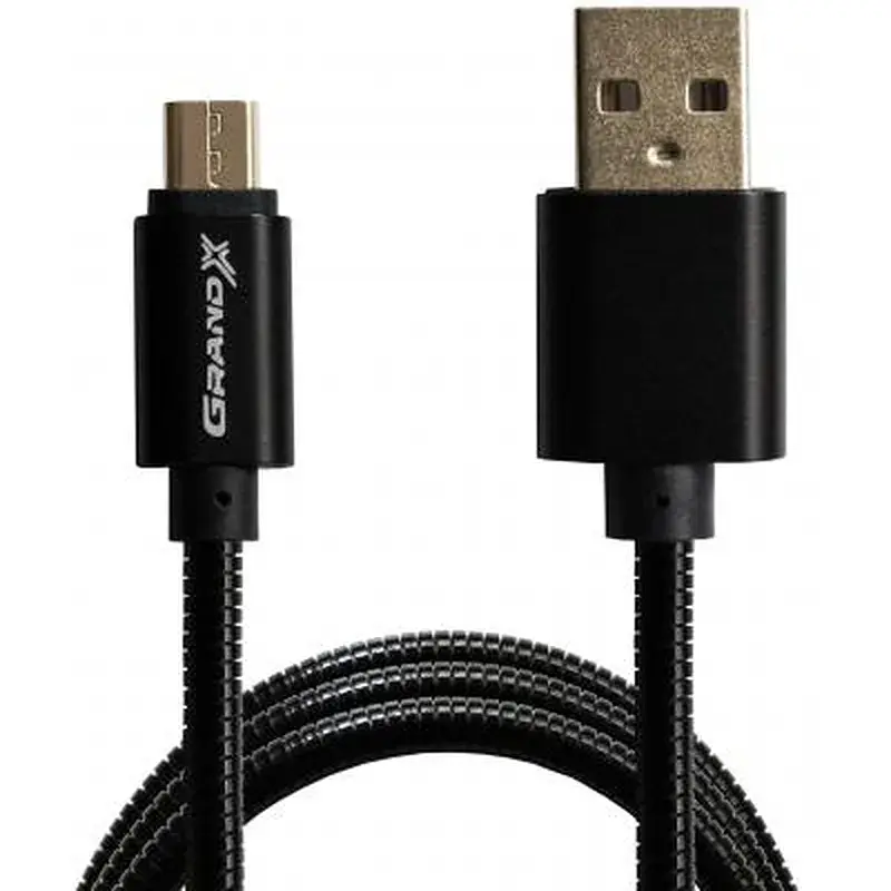 Дата кабель USB 2.0 AM to Micro 5P 1.0m Cu, 2.1A, Black Grand-X (MM-01B) - фото 2